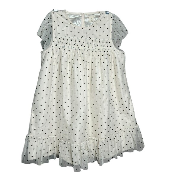 J Crew Crewcuts Polka Dot Tulle Overlay Dress‎ Puff Sleeve White Dot Kids Size 7 - Picture 1 of 9